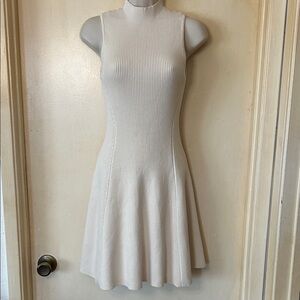 Ever B Sleeveless Ribbed Fit-and-Flare Mini Dress in Cream size M